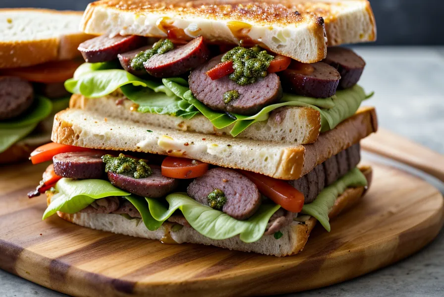 choripán con chimichurri recién servido en la tabla de madera