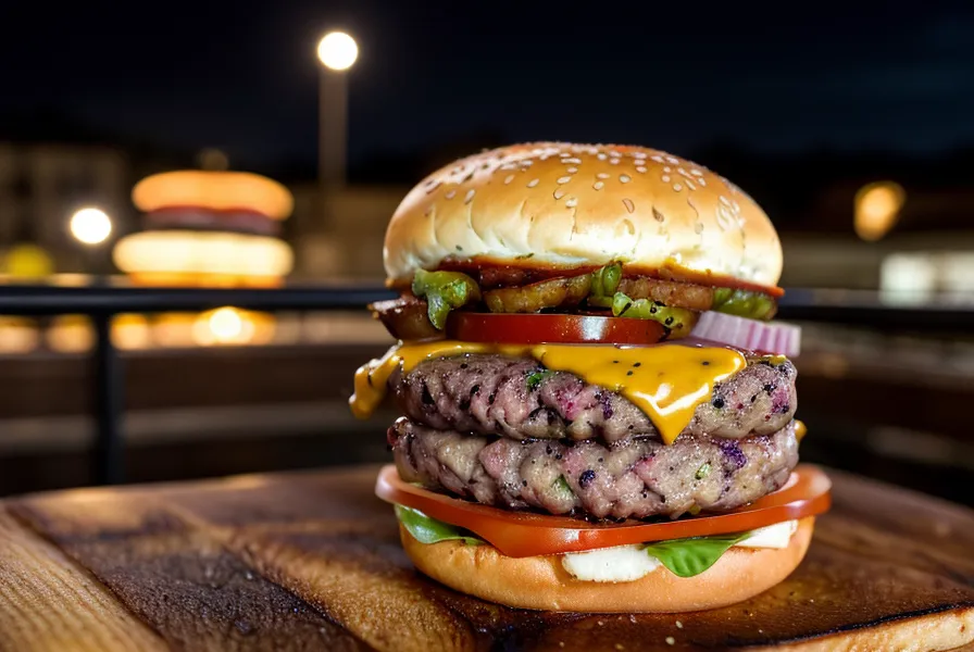 Hamburguesa terminada en pan de brioche sobre el balcón en Caballito