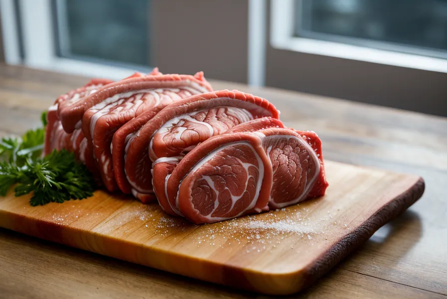 Molleja de corazón cruda sobre una tabla de madera lista para ser salada.