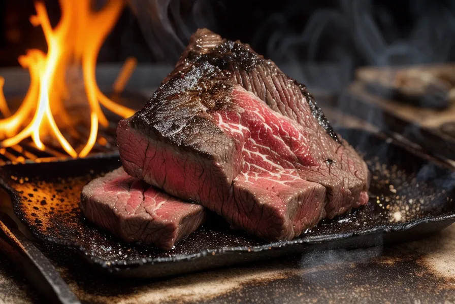 Primer plano de un vacío crujiente en la parrilla soltando grasa sobre las brasas.