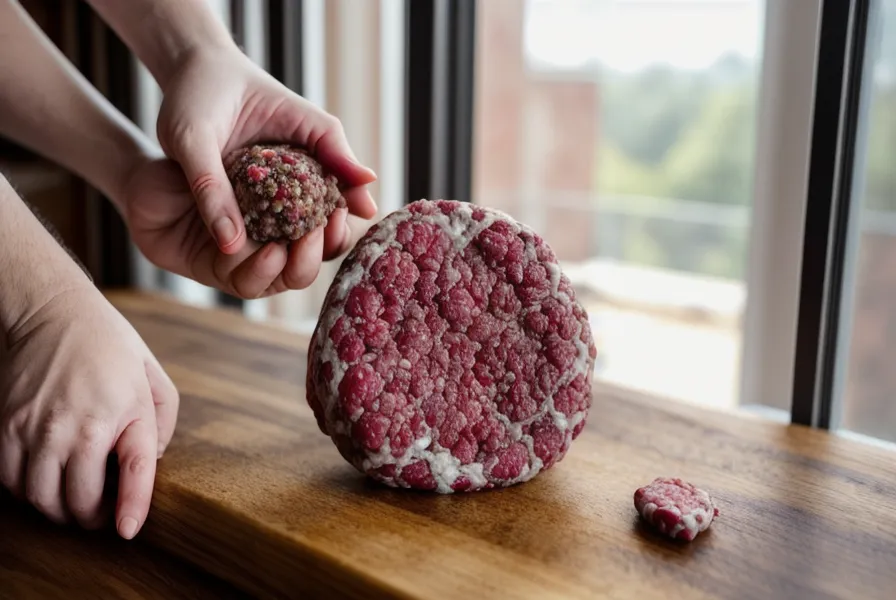 Mezcla de carne picada cruda con proporción ideal de grasa para hamburguesas