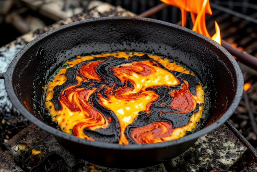 provoleta vegetal derretida cayendo entre los fierros de la parrilla por exceso de calor