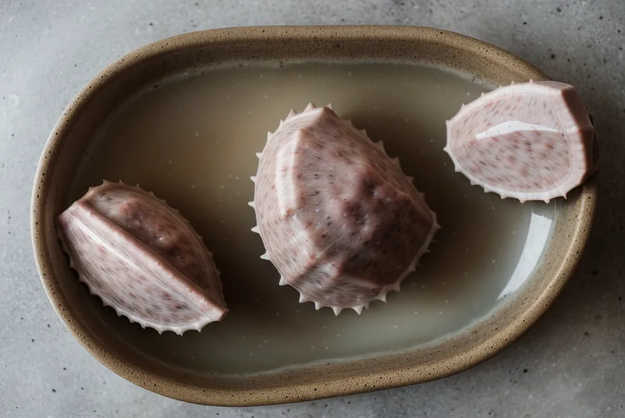 Tripas naturales de cerdo hidratándose en un recipiente de vidrio para embutir chorizos.
