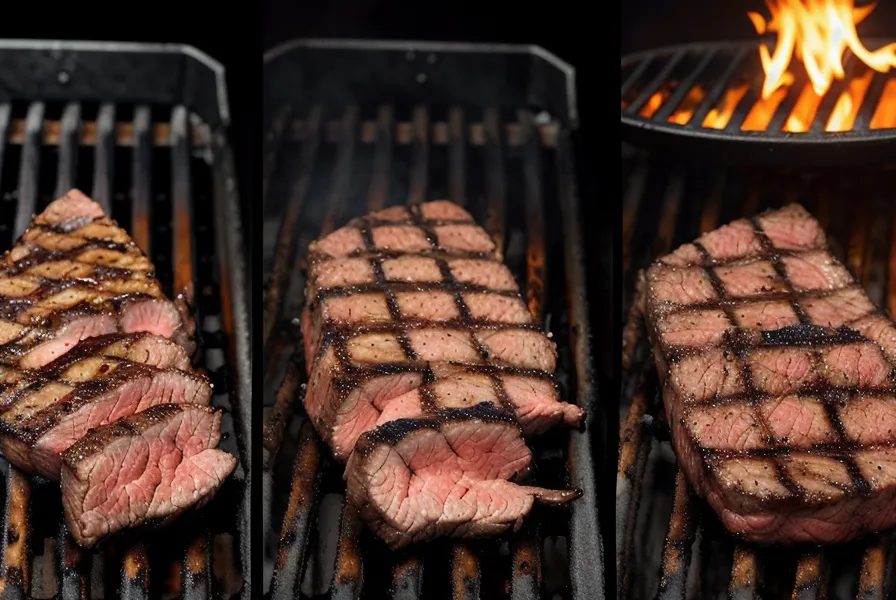 Comparación de dos tiras de asado cocinándose con diferentes técnicas de sellado